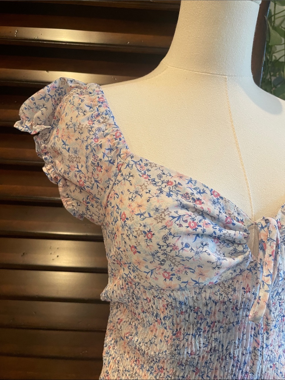 Altar’d State Smocked Floral Mini Dress in Light Blue Small - Picture 4 of 8